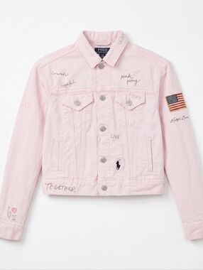 Polo Ralph Lauren Pink Pony Embroidered Denim Jacket Live Love Fight Survivor XS